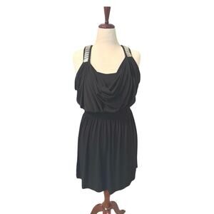 Calvin Klein black drape top stretchy cocktail dress with silver‎ beading size 6
